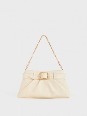 Charles & Keith Avis Belted Ruched Shoulder Bag Krema | WXTV-19370
