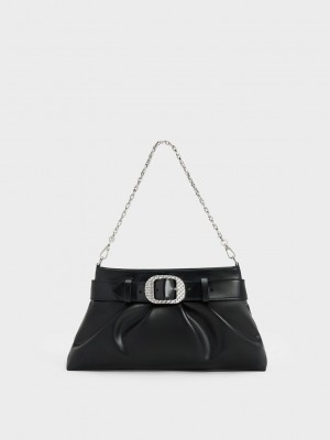 Charles & Keith Avis Belted Ruched Shoulder Bag Siyah | TJSI-69413