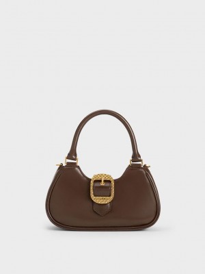 Charles & Keith Avis Belted Top Handle Bag Koyu Kahverengi | ZLDO-87416