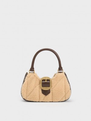Charles & Keith Avis Kapitone-Fur Belted Top Handle Bag Renkli | TOHS-81027