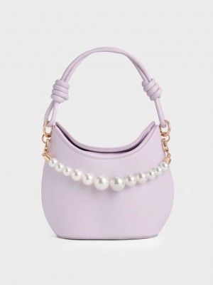 Charles & Keith Bead-Embellished Knotted Handle Bag Mor | RIUH-58074