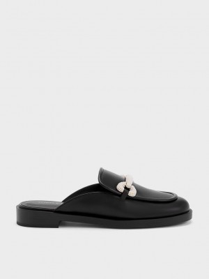 Charles & Keith Beaded Accent Loafer Mules Siyah | PFCN-78695