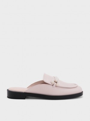 Charles & Keith Beaded Accent Loafer Mules Pembe | TMGO-95871