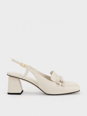 Charles & Keith Beaded Arkası Açık Loafer Pumps Pembe | UBPO-06831