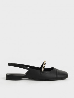 Charles & Keith Beaded Chain-Link Arkası Açık Mary Janes Siyah | TRKB-41397