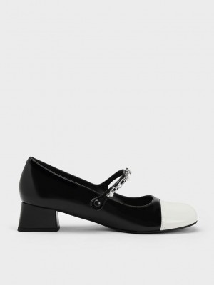Charles & Keith Beaded Chain-Link Mary Janes Siyah | THCQ-03468