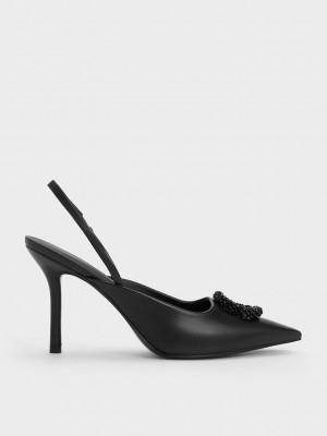 Charles & Keith Beaded Circle Arkası Açık Pumps Siyah | APZT-19826