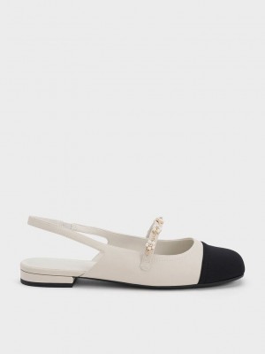 Charles & Keith Beaded Flower Arkası Açık Flats Pembe | JVDF-03795