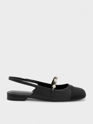 Charles & Keith Beaded Flower Arkası Açık Flats Siyah | DEKN-20186