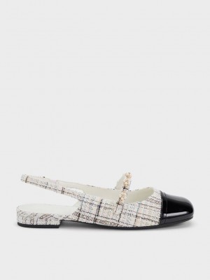 Charles & Keith Beaded Flower Tweed Arkası Açık Flats Renkli | PGKM-90561