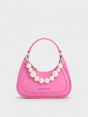 Charles & Keith Beaded Handle Hobo Bag Pembe | STOR-92046
