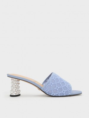 Charles & Keith Beaded Heel Crochet Mules Mavi | YBRM-85367