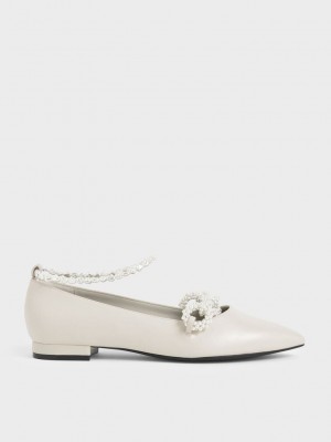Charles & Keith Beaded Mary Jane Flats Pembe | IOBP-37168