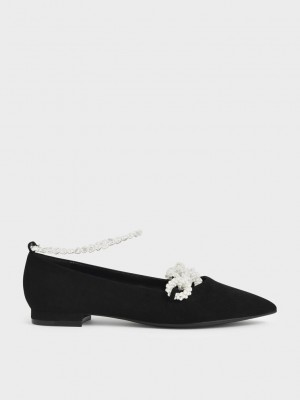 Charles & Keith Beaded Mary Jane Flats Siyah | GAHP-46320