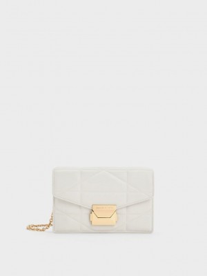 Charles & Keith Blanche Chevron Chain-Askılı Clutch Beyaz | AYEF-58709