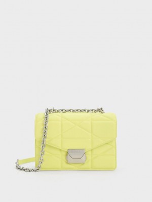 Charles & Keith Blanche Chevron Chain Handle Bag Sarı | ZVNT-98321