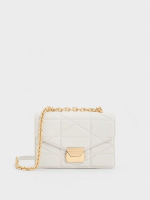 Charles & Keith Blanche Chevron Chain Handle Bag Beyaz | WDOQ-31428