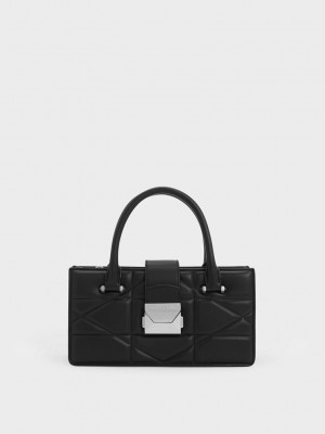 Charles & Keith Blanche Kapitone Top Handle Bag Siyah | GFZV-30176