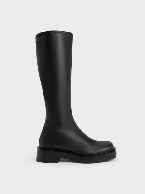 Charles & Keith Block Heel Knee-High Boots Siyah | MZRJ-34196