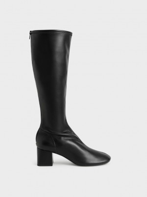 Charles & Keith Block Heel Knee Boots Siyah | FRBD-68192
