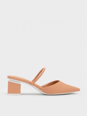 Charles & Keith Block Heel Mules Kahverengi | MTYI-35648