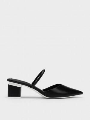 Charles & Keith Block Heel Mules Siyah | GAUW-50267