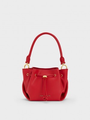 Charles & Keith Boaz Drawstring Top Handle Bag Kırmızı | TCMQ-87243