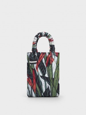 Charles & Keith Botanical Print Fabric Tote Bag Kırmızı | HWFK-26793