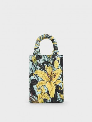 Charles & Keith Botanical Print Fabric Tote Bag Mavi | TKPI-32054