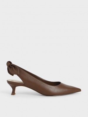 Charles & Keith Bow Arkası Açık Pumps Kahverengi | CDYG-17093
