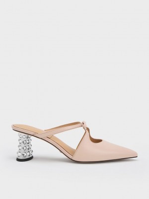 Charles & Keith Bow Crossover Gem-Embellished Mules Bej Rengi | BXKY-24198
