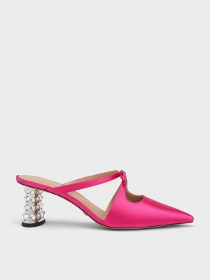 Charles & Keith Bow Crossover Gem-Embellished Mules Pembe | TVIW-12958