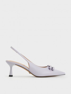 Charles & Keith Bow Crystal-Embellished Deri Arkası Açık Pumps Mor | NIMY-45283