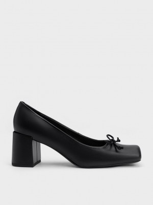 Charles & Keith Bow Square-Burunlu Pumps Siyah | PIOZ-16928