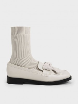 Charles & Keith Bow Örme Sock Loafer Boots Pembe | EWVF-26784
