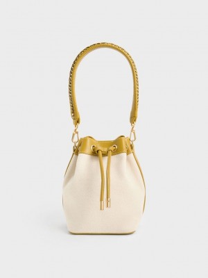 Charles & Keith Braided-Handle Drawstring Bucket Bag Hardal Sarısı | IPGW-70325