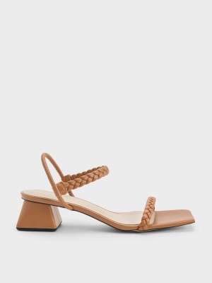 Charles & Keith Braided Back Askılı Sandals Caramel | HCZI-85401