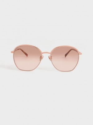 Charles & Keith Braided Butterfly Sunglasses Pembe Altın | QSHY-21974