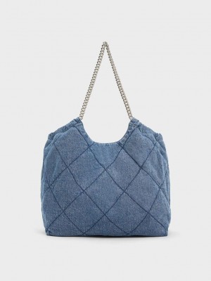 Charles & Keith Braided Handle Denim Tote Bag Açık Mavi | XZLK-43175