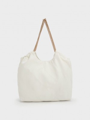 Charles & Keith Braided Handle Tote Bag Beyaz | CNPD-74906