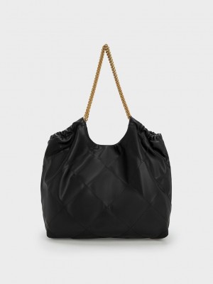 Charles & Keith Braided Handle Tote Bag Siyah | LRBF-50647