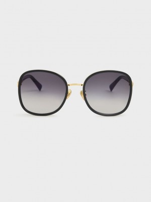 Charles & Keith Braided Temple Butterfly Sunglasses Siyah | CTFM-14753