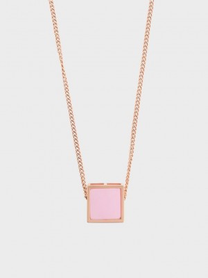 Charles & Keith Briar Square Necklace Pembe Altın | HUTZ-98201