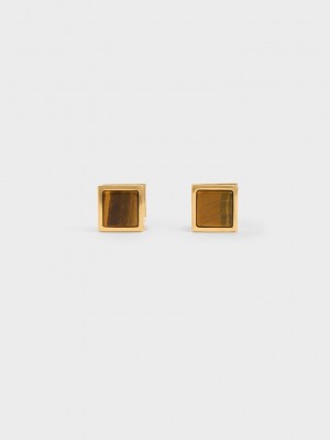Charles & Keith Briar Square Stud Earrings Kahverengi | OJNX-78543
