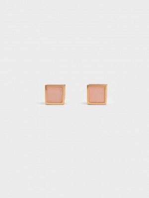 Charles & Keith Briar Square Stud Earrings Pembe Altın | FERT-24893