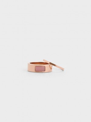 Charles & Keith Briar Square Two-Ring Set Pembe Altın | ALPO-65348