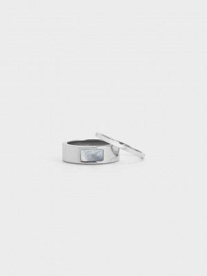 Charles & Keith Briar Square Two-Ring Set Pearl | VMNK-29456