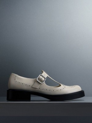 Charles & Keith Brogue Deri T-Bar Mary Janes Pembe | OATG-26875