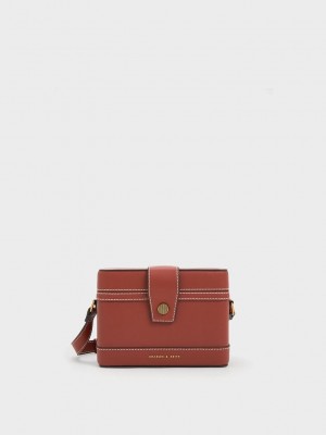 Charles & Keith Bronte Boxy Crossbody Bag Bej Rengi | VEMW-59438