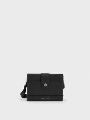 Charles & Keith Bronte Boxy Crossbody Bag Siyah | TKFU-47315